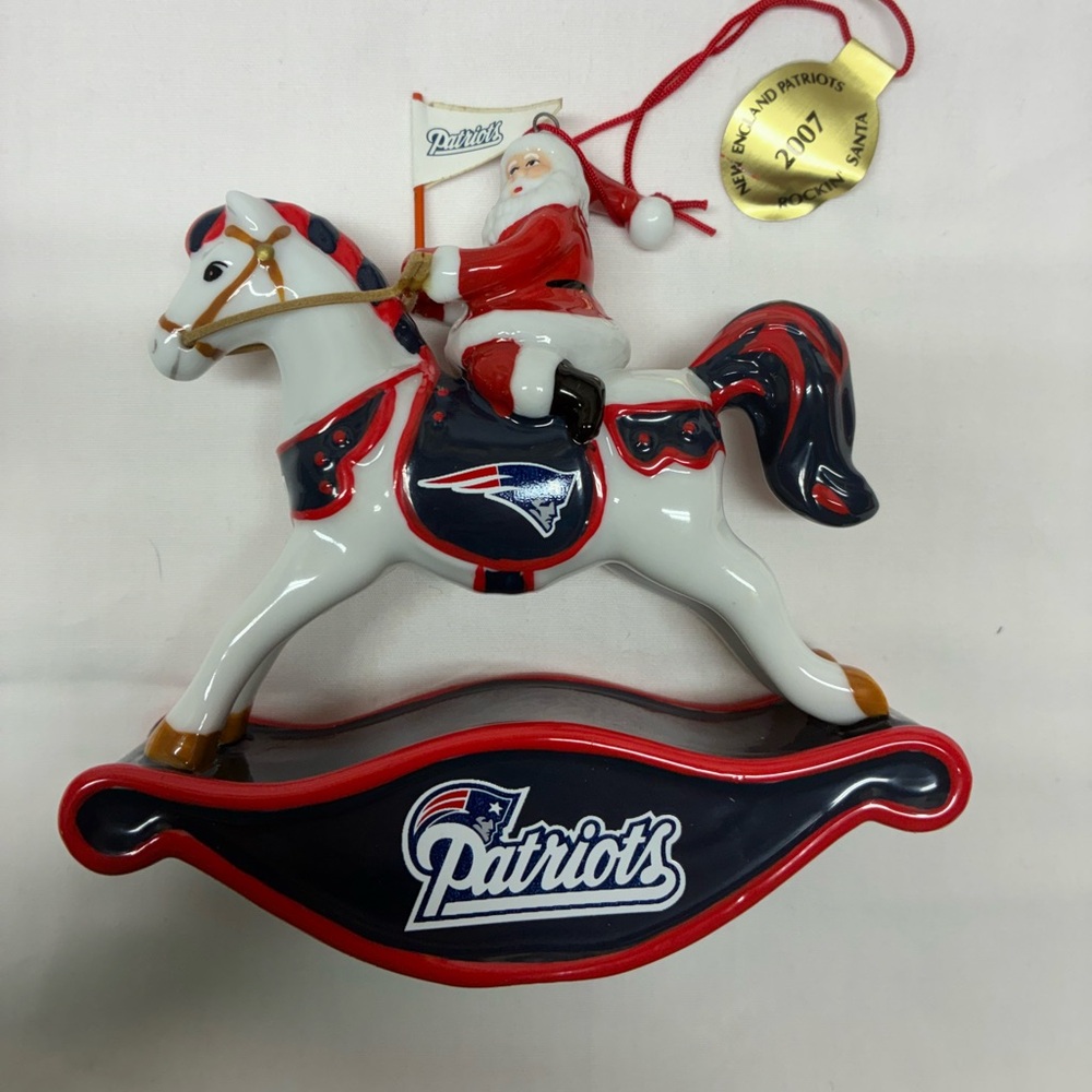 New England Patriots Santa Rocking Horse Ornament Vtg. New!